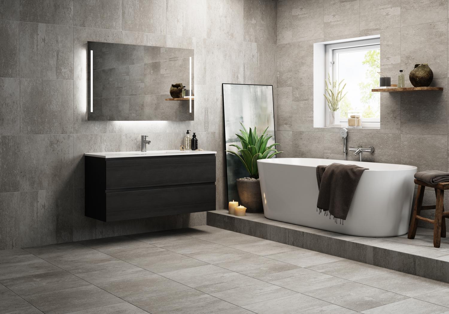 MIE 120 BADEROMS MØBEL SORT EIK M/IDA SPEIL M LYS | Tempe VVS